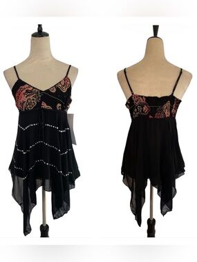 Deadstock Y2K Nolita Whimsigoth Sequin Halter Cami Handkerchief Top L NWT